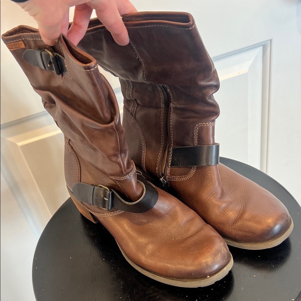 PIKOLINOS Women's Le Mans Brown Leather Mid Calf Riding Boots Size 41